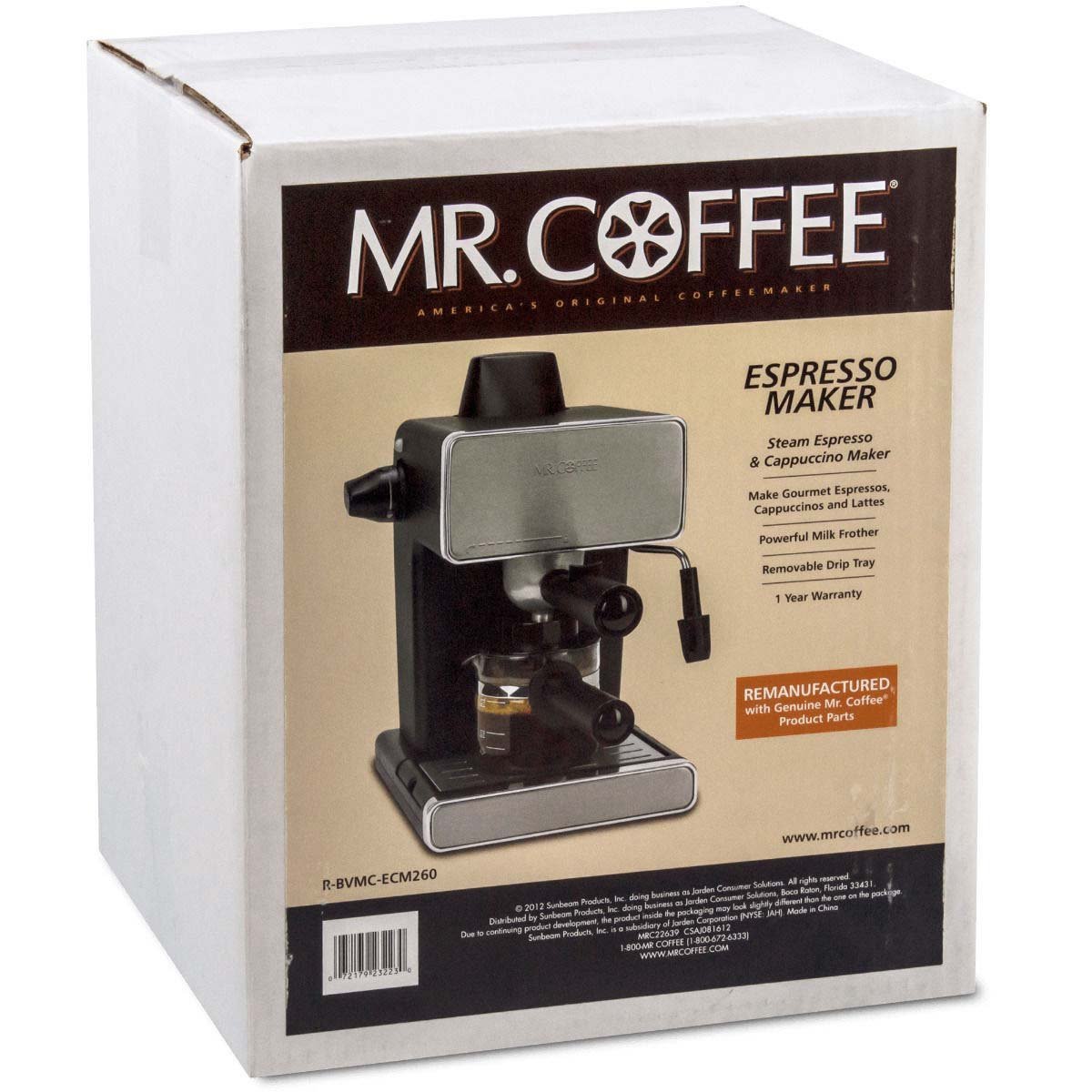 Mr. Coffee Steam Espresso Machine, Stainless Steel/Black (Certified