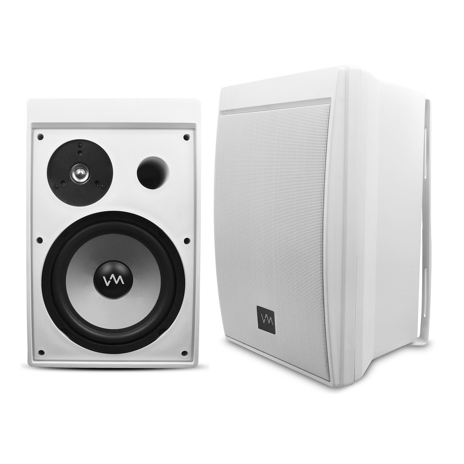 VM Audio 360W Waterproof Indoor/Outdoor Porch Speaker Pair Set, White
