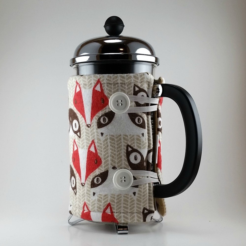 Fox Themed French Press Cozy, 8 cup Insulated Coffee Accessory