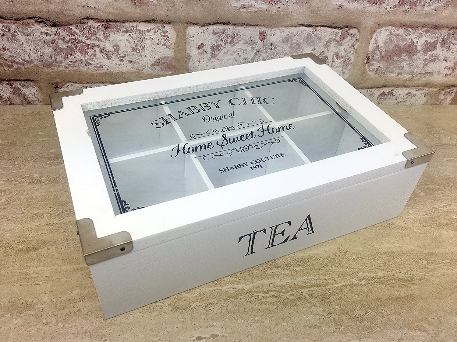 Vintage Shabby Chic WHITE WOODEN BOX TEA BAG CHEST 6 COMPARTMENT by