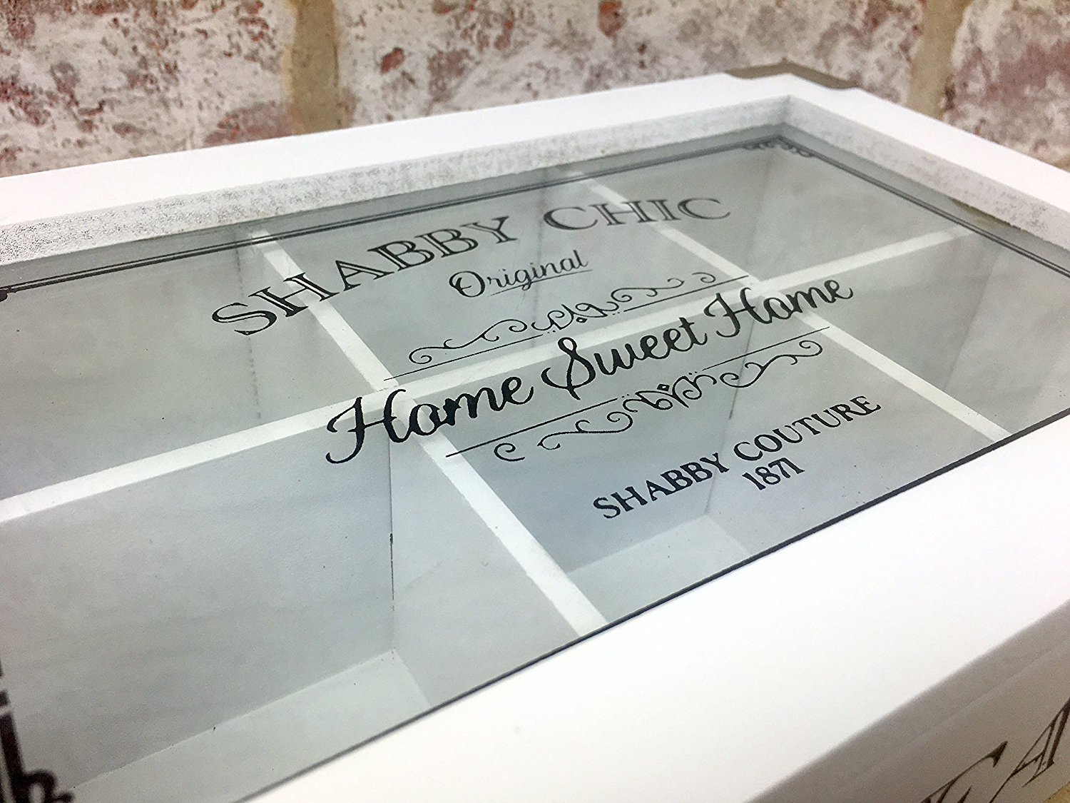 Vintage Shabby Chic WHITE WOODEN BOX TEA BAG CHEST 6 COMPARTMENT by