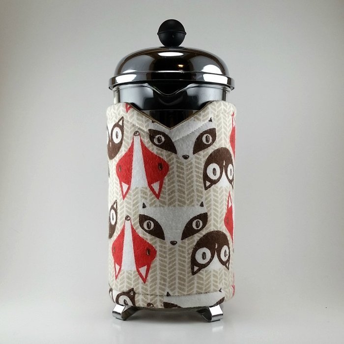Fox Themed French Press Cozy, 8 cup Insulated Coffee Accessory