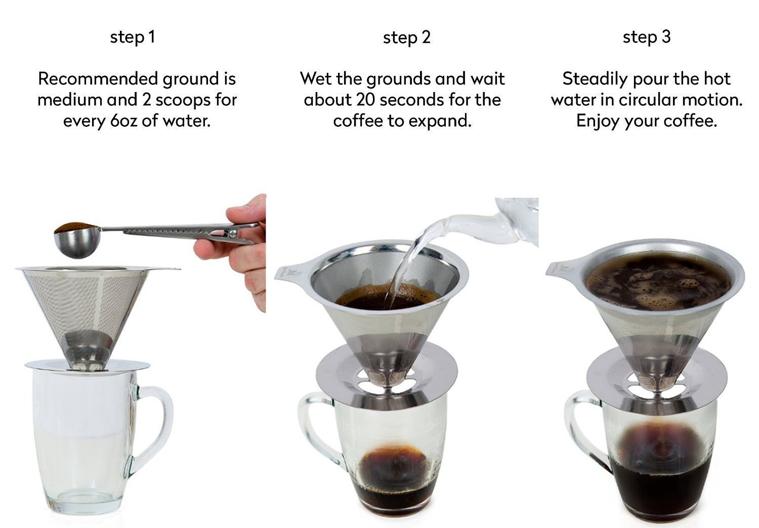 Blissful Sips Pour Over Coffee Filter (Single Cup) Stainless Steel