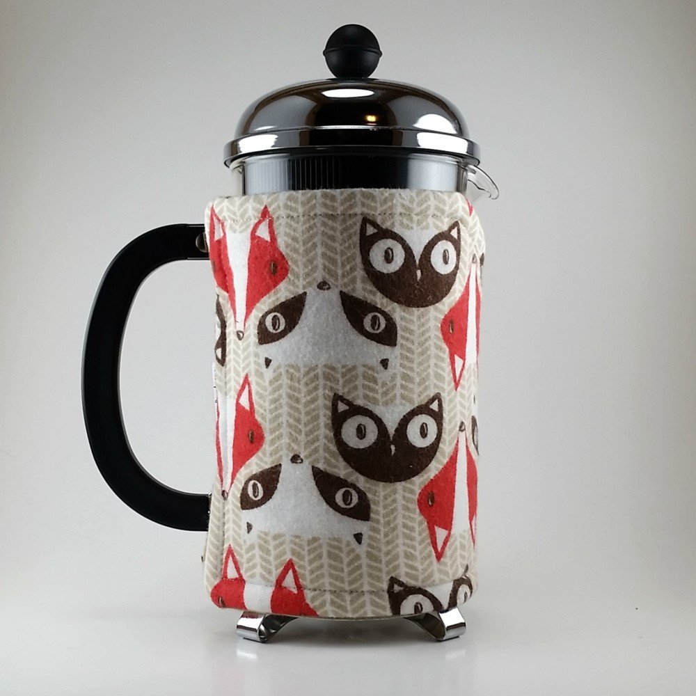 Fox Themed French Press Cozy, 8 cup Insulated Coffee Accessory