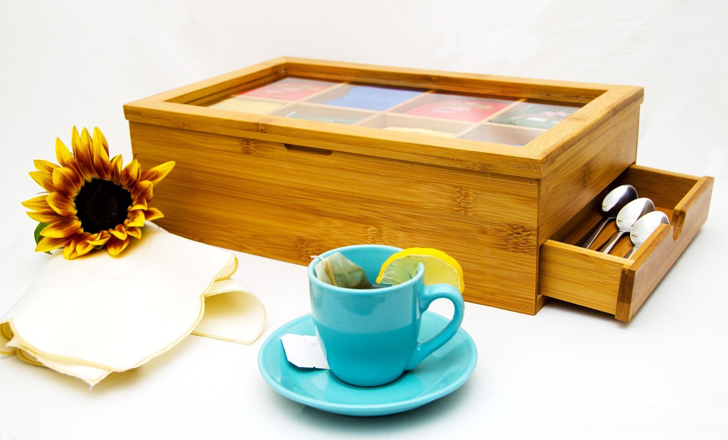 Tea Box Organizer Natural Bamboo Elegant Tea Chest With 8 Storage