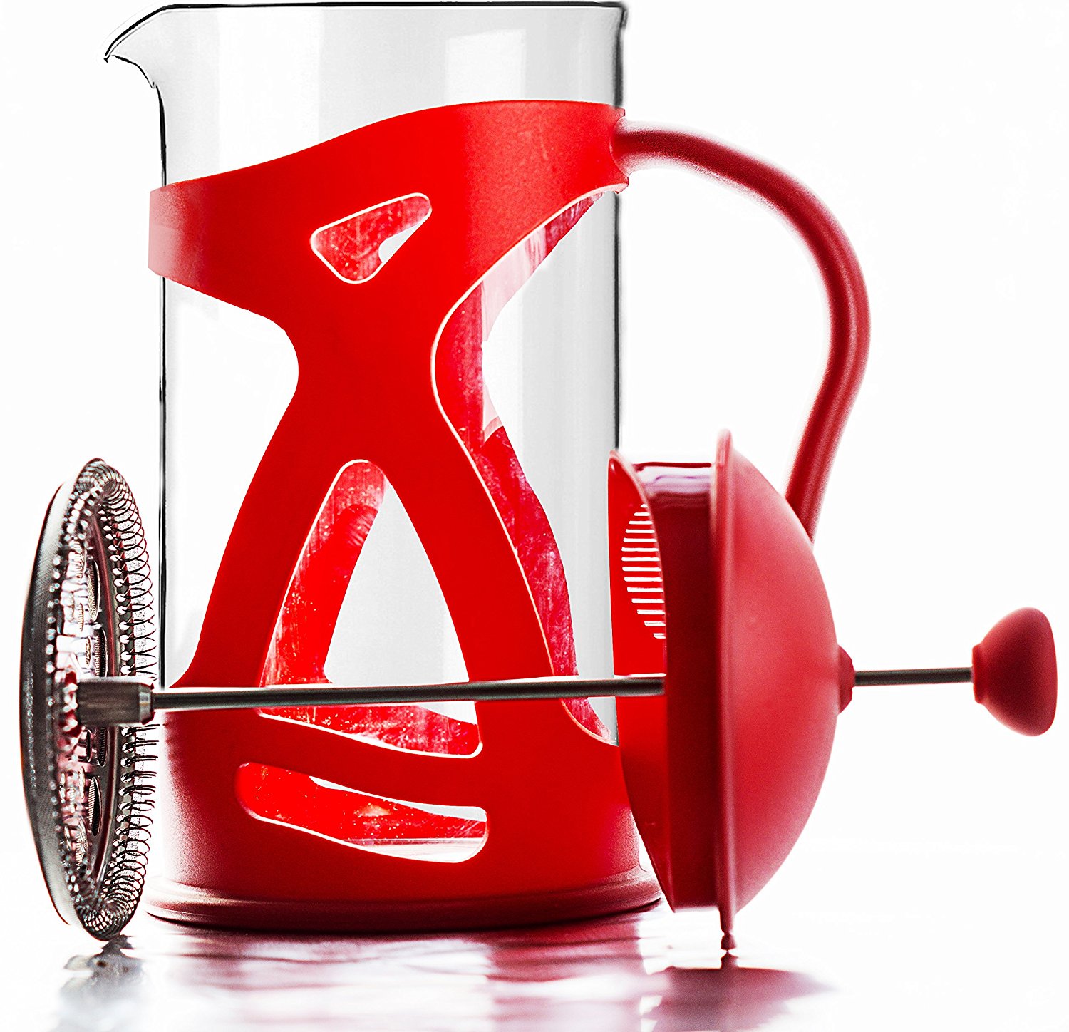 French Press Coffee Maker (8 Cup) by Sunlit, Brews Coffee and Tea, Red