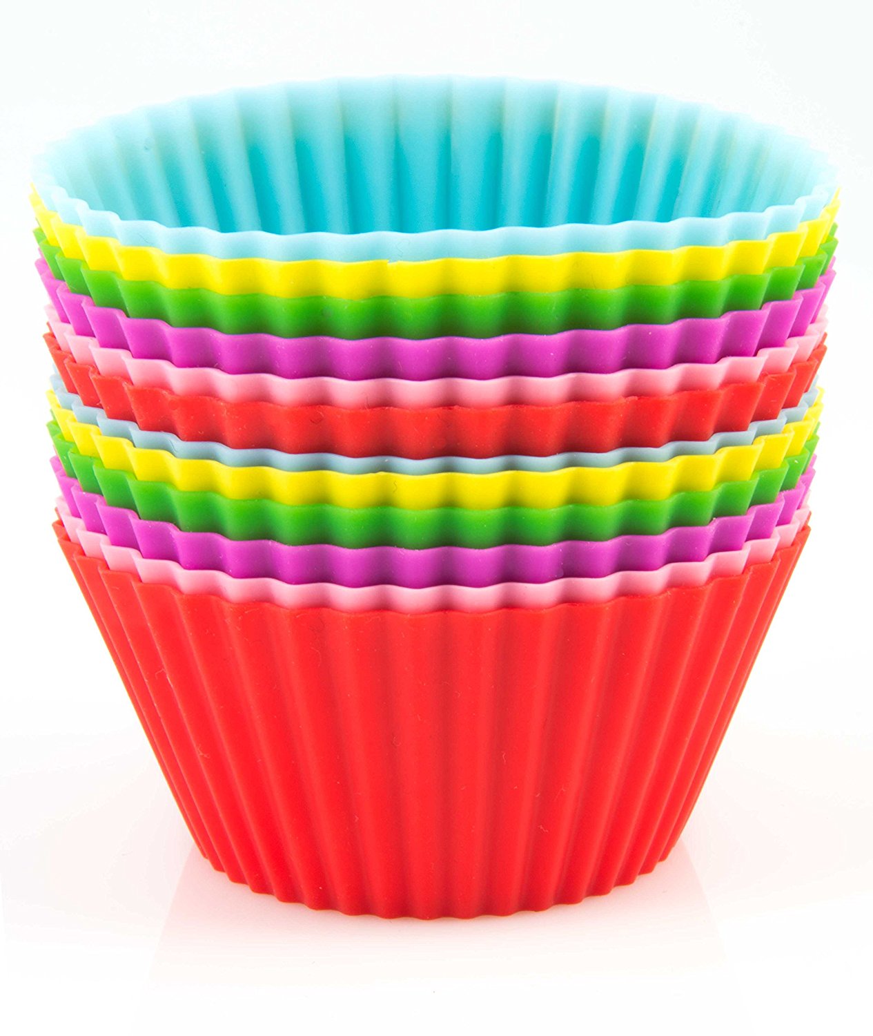 Silicone Baking Cups / Cupcake Liners 12 Vibrant Muffin Molds in
