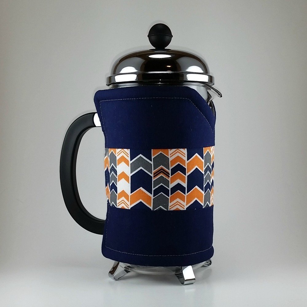French Press Cozy Cover,8 cup, Insulated Coffee Wrap, Navy Blue Chevron N2 free image download