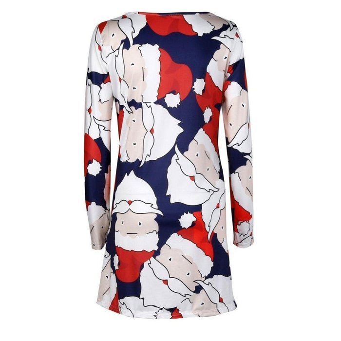 Xmas Print Ladies Christmas Long Sleeve Party Dresses