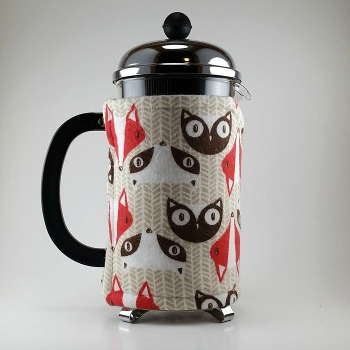 Fox Themed French Press Cozy, 8 cup Insulated Coffee Accessory