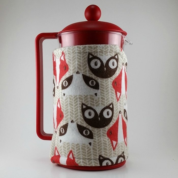 Fox Themed French Press Cozy, 8 cup Insulated Coffee Accessory