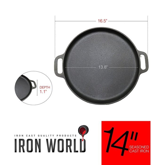 Cast Iron Pizza Pan 14" inch By Iron World, Hand Made, Black, Pre
