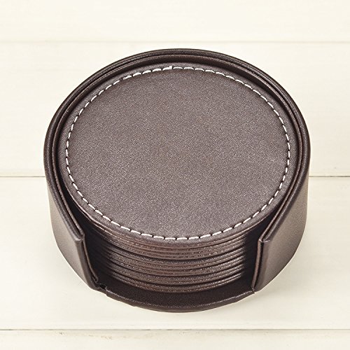 Figella Set of 6pcs Round Coffee Cup Mat PU Leather Placemat Coasters