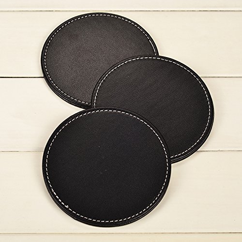 Figella Set of 6pcs Round Coffee Cup Mat PU Leather Placemat Coasters