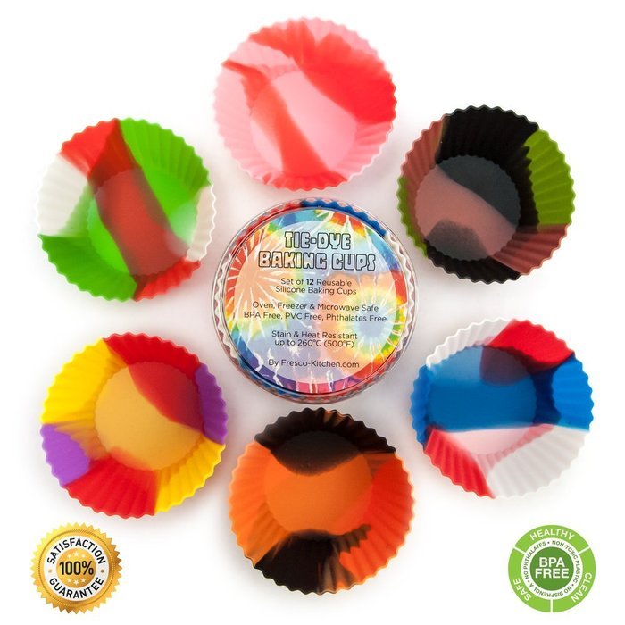 Set of 12 Premium Quality TieDye Silicone Baking Cups / Reusable
