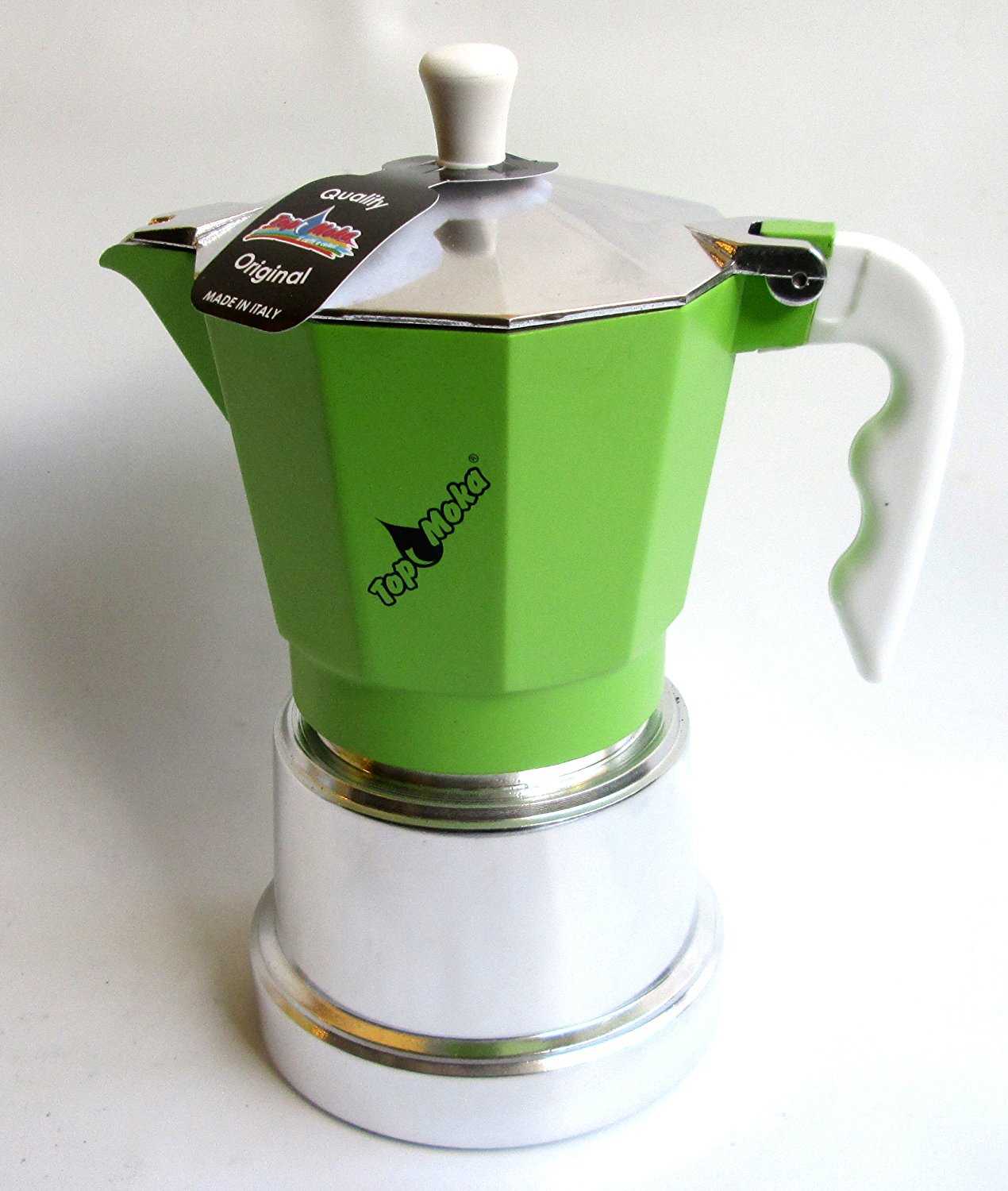 Top Moka "Top" Aluminium Coffee Maker, Green with Silver Boiler Chamber, 6Cups [ Italian