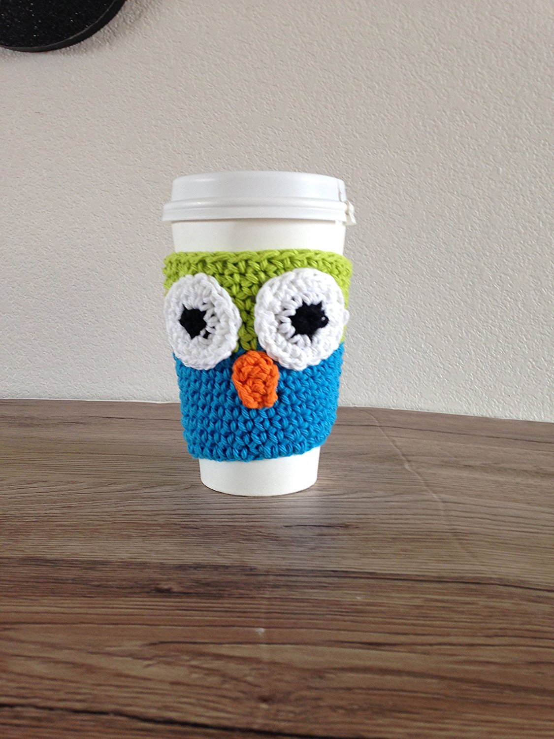 Crochet owl cup cozy in lime green and bright blue. N3 free image download
