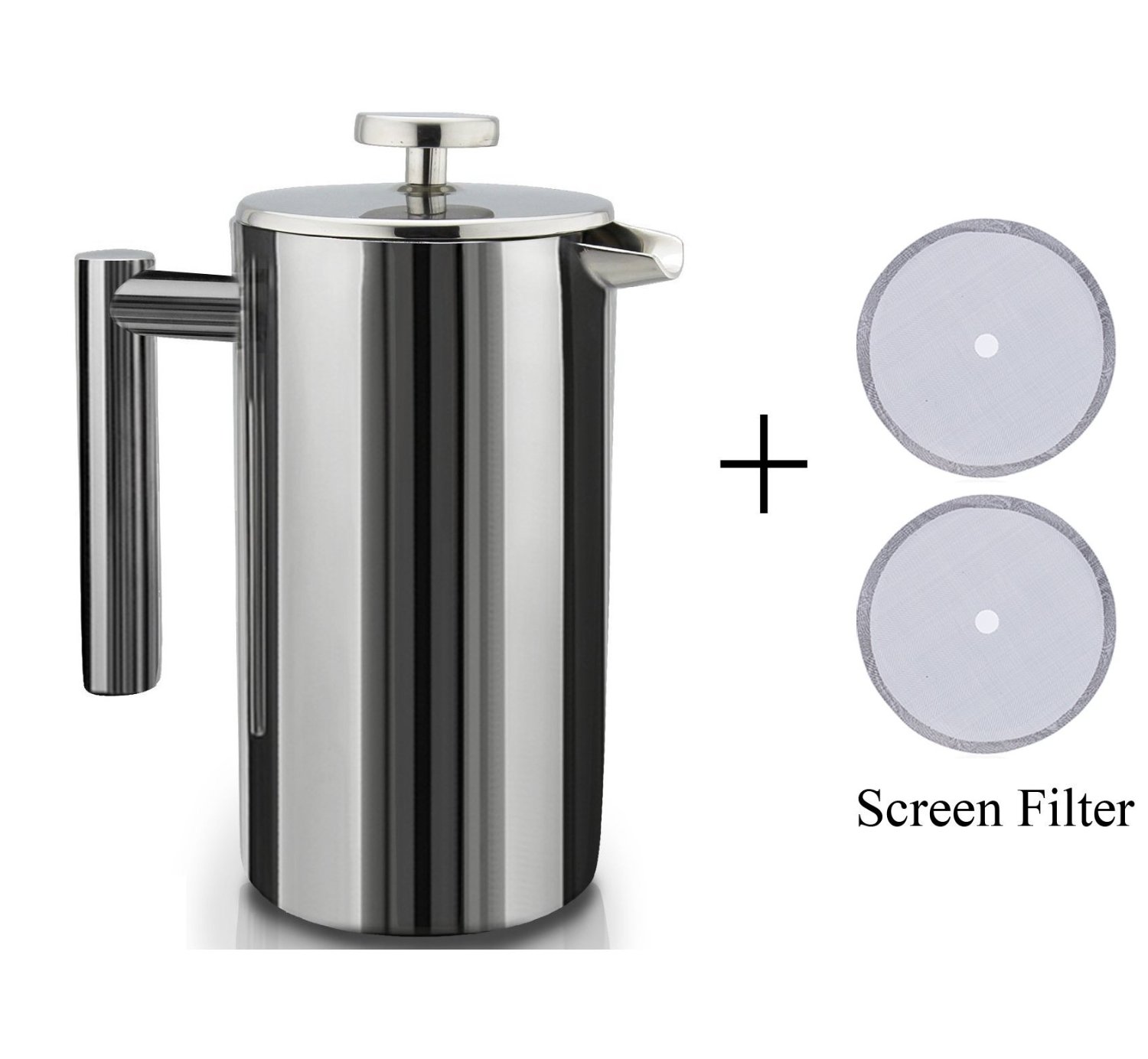 Double Wall Stainless Steel French Coffee Press with 2 extra Screen