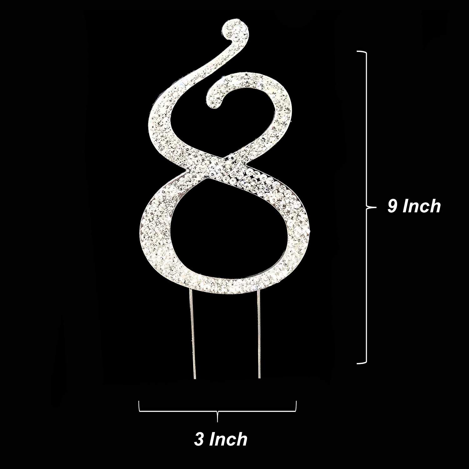 Number 2 Rhinestone Crystal Cake Topper Silver, Numbers, Letters for