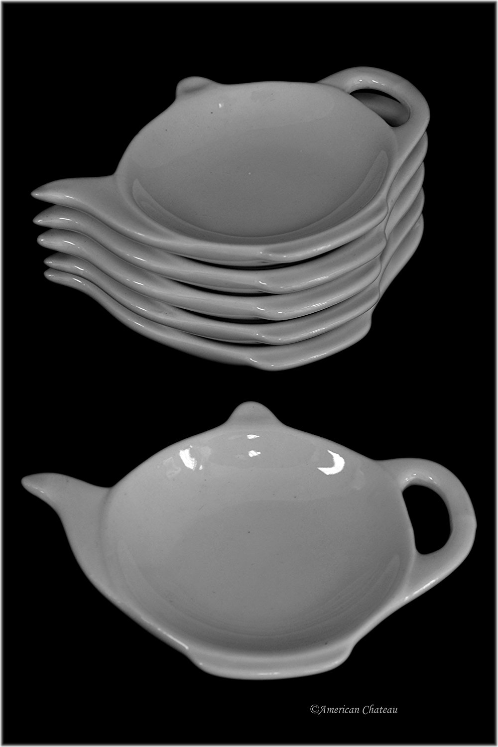 Set 6 Teapot Shaped White Porcelain Teabag Holder Plate / Soy Sauce