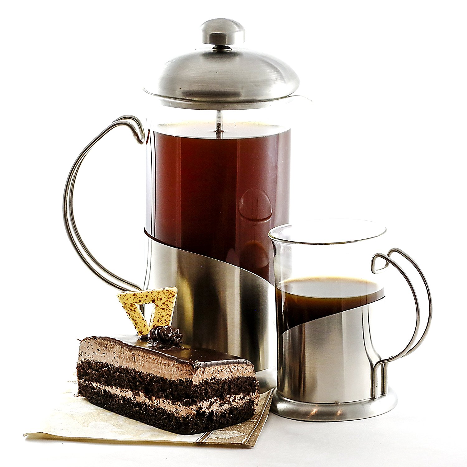 GSG French Coffee Press with Two Matching Cups Glass & Stainless