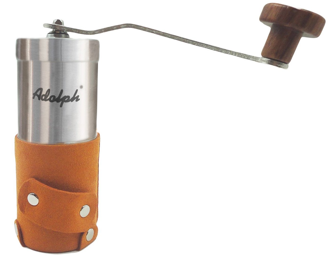 Adolph Manual Coffee Grinder with Leather Wrap, Hand Crank and