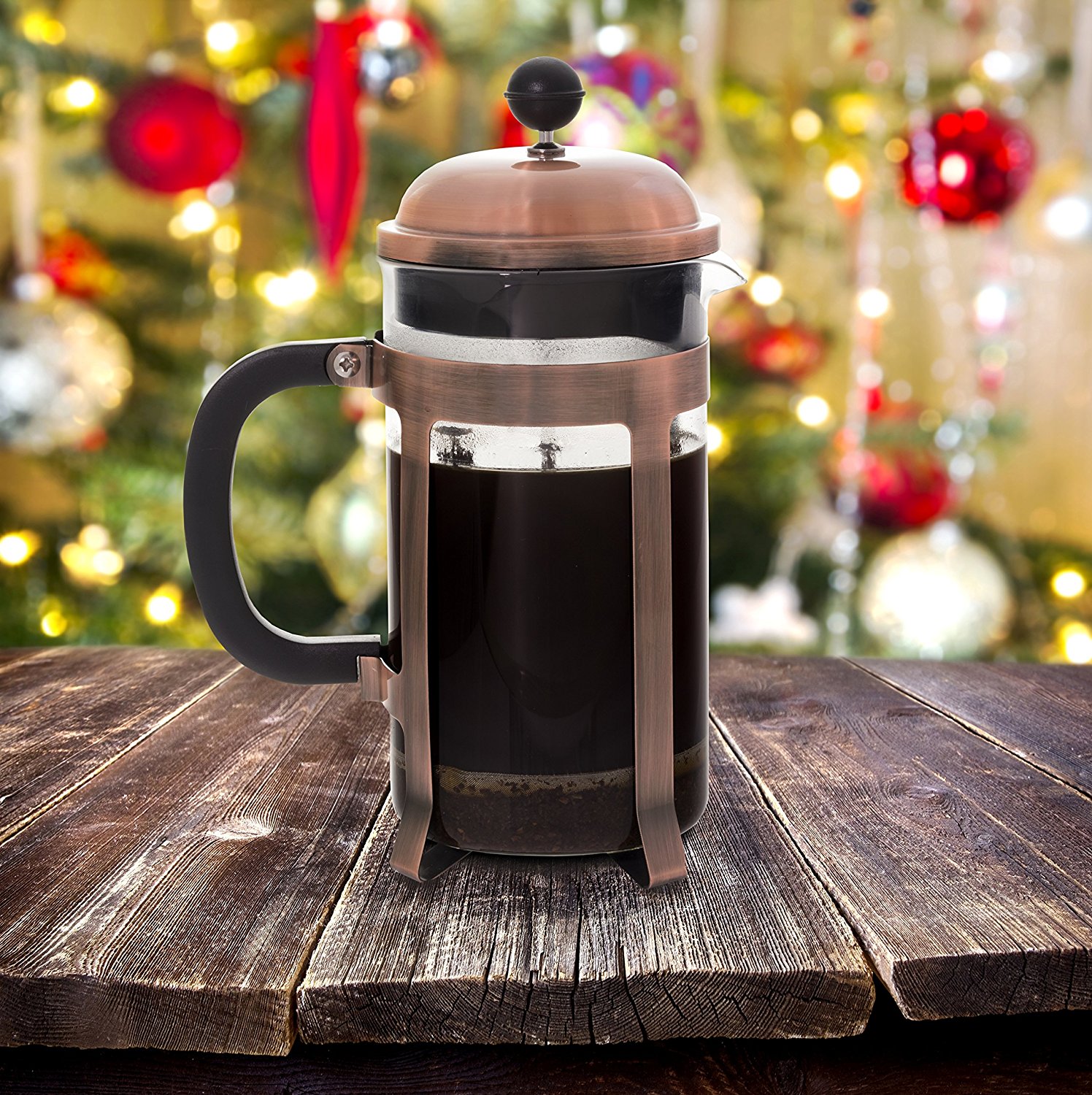 Copper French Coffee Press & Tea Infuser Heat Toughened Glass Cafe