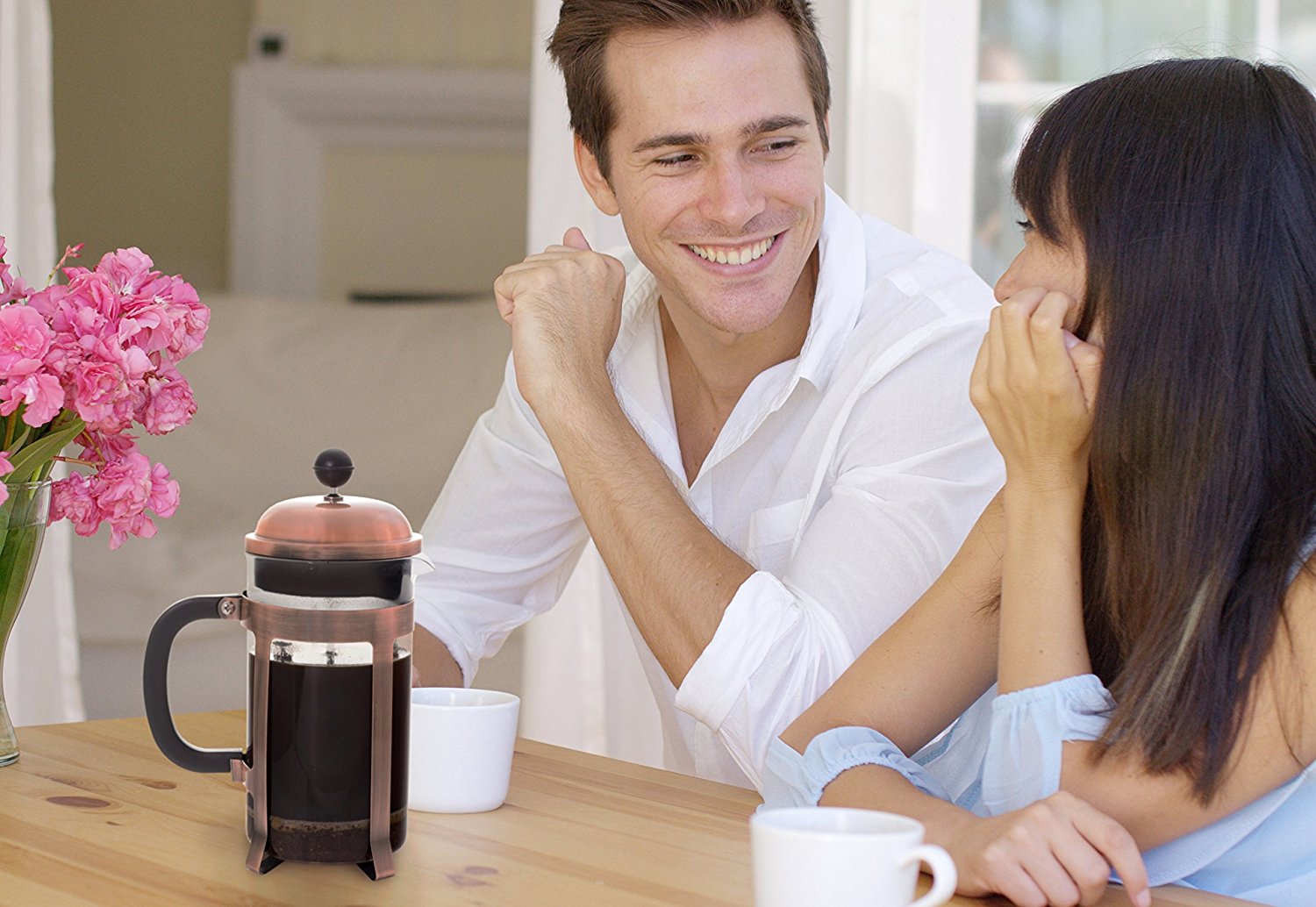 Copper French Coffee Press & Tea Infuser Heat Toughened Glass Cafe