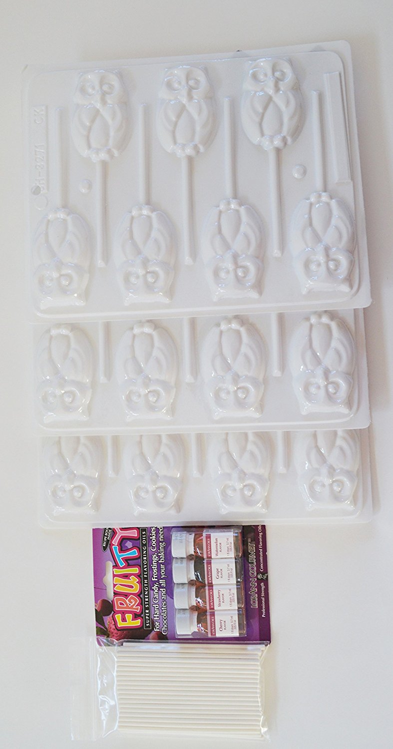 8H3271F 2 5/8" Owl Sucker Hard Candy Mold Fruity Loran Oil Packet