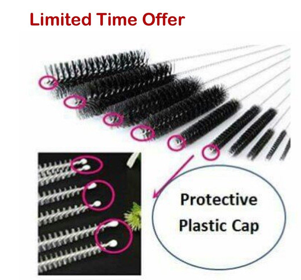 8 Inch Nylon Tube Brush Set with PROTECTIVE CAPPipe Cleaning Brushes
