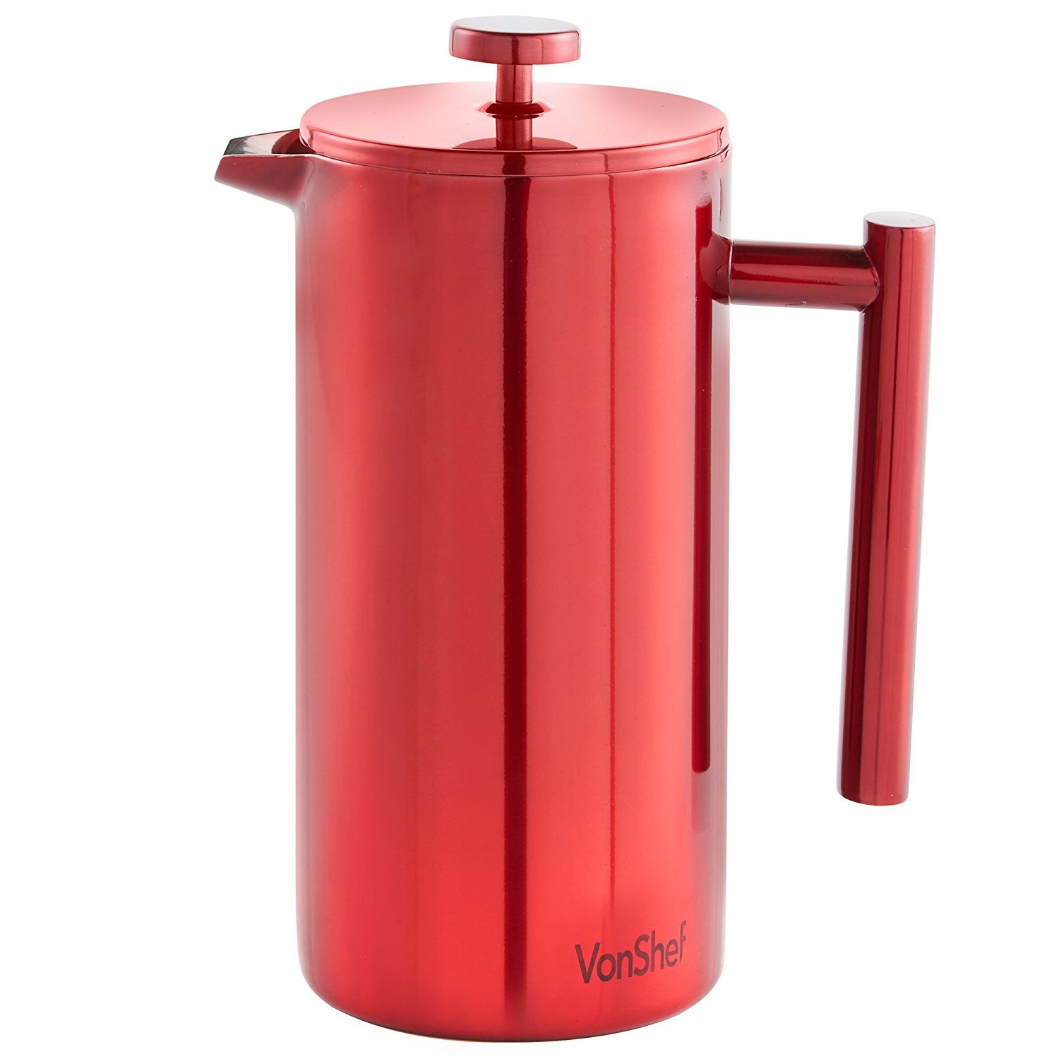 VonShef Red Double Wall Keep Warm Satin Polished Stainless Steel French