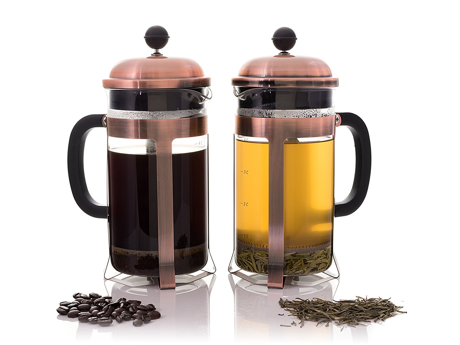 Copper French Coffee Press & Tea Infuser Heat Toughened Glass Cafe