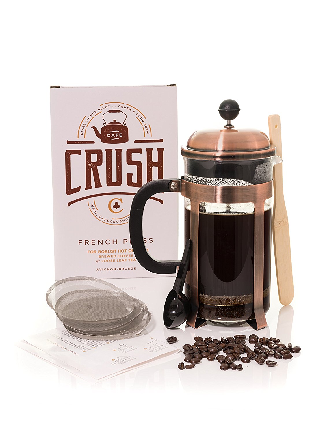 Copper French Coffee Press & Tea Infuser Heat Toughened Glass Cafe