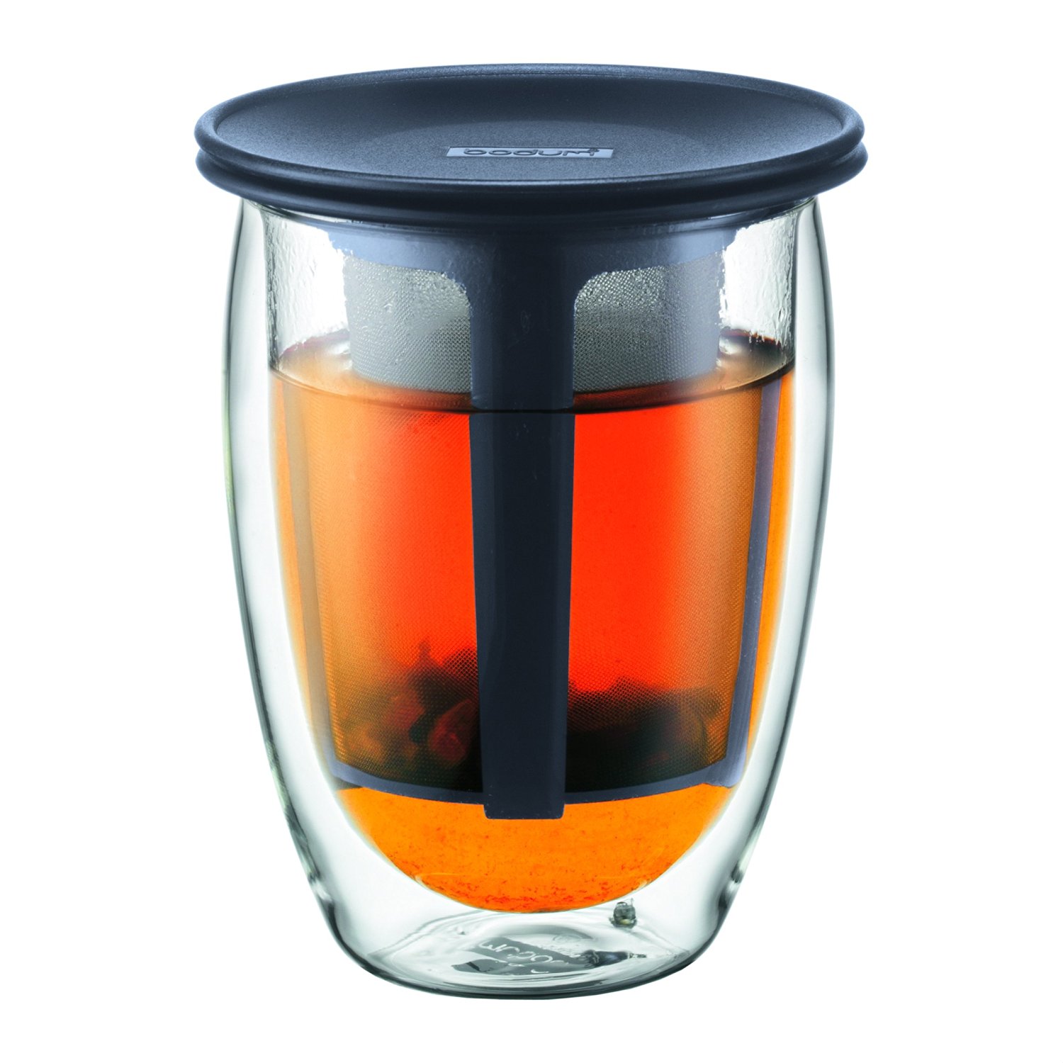 Bodum 12Ounce Tea for One, Double Wall Glass with Strainer, Red N8