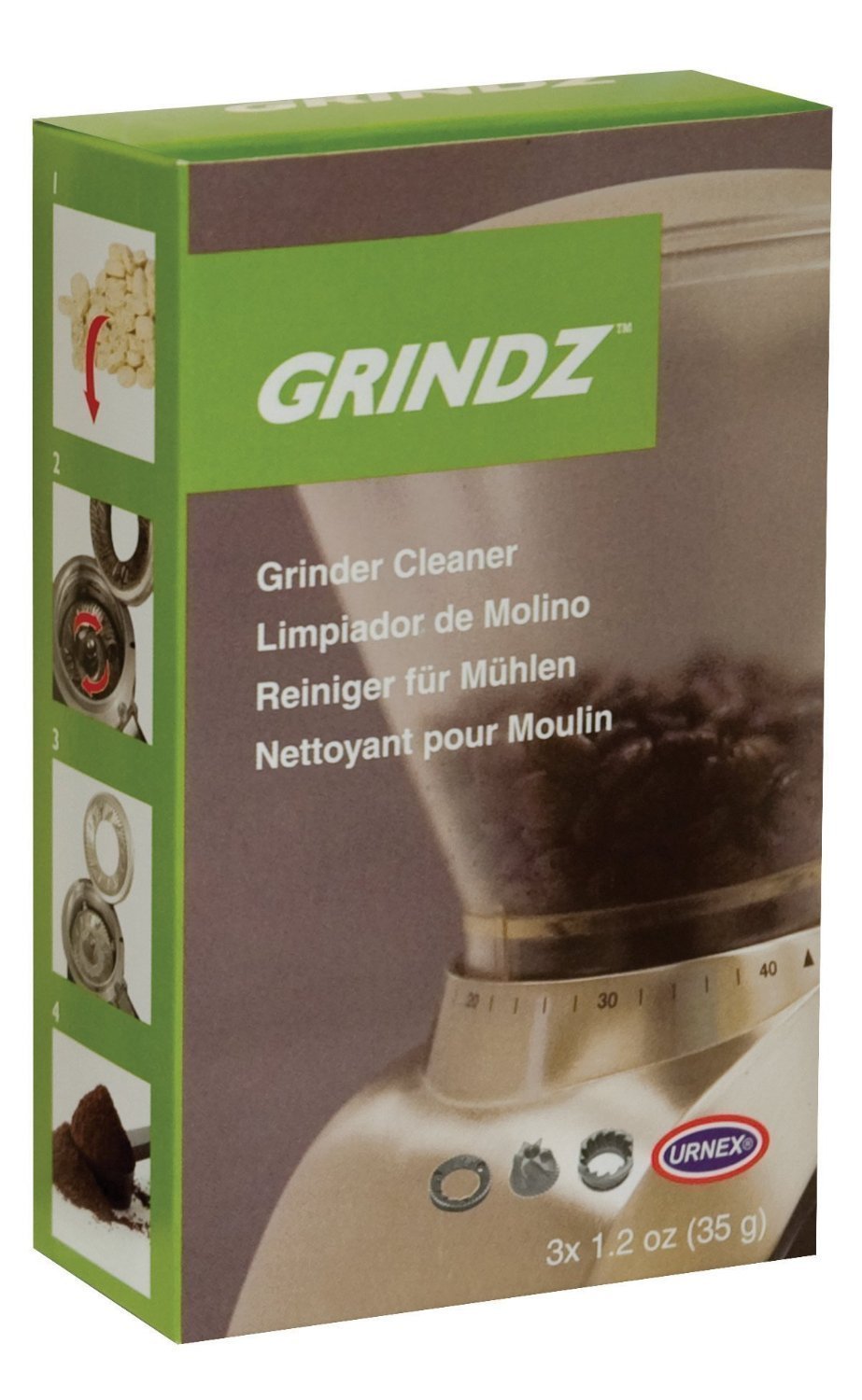 Urnex Grindz Professional Coffee Grinder Cleaning Powder, 3 Single Use