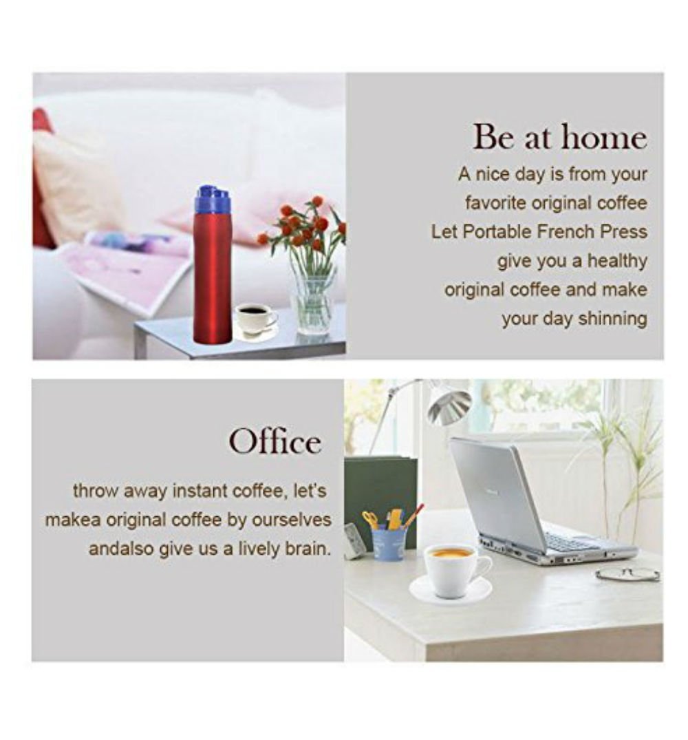 Equaliteria™Portable stainless steel grey French Press 12oz travel mug