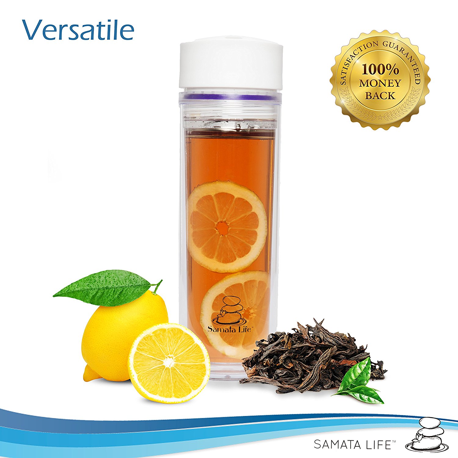 Samata Life Tea and Fruit Infuser Water Bottle, DoubleWalled Loose Tea