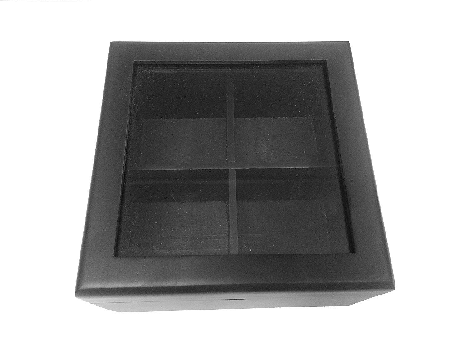 Black Wooden 4 Compartment Tea Display Storage Chest,This elegant tea