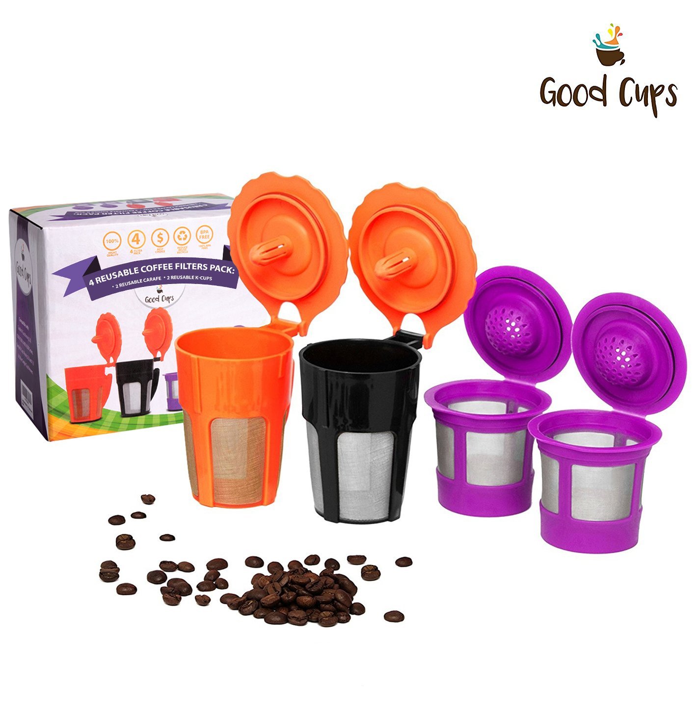 GoodCups 2 Reusable KCarafe and 2 Single Refillable KCup Coffee