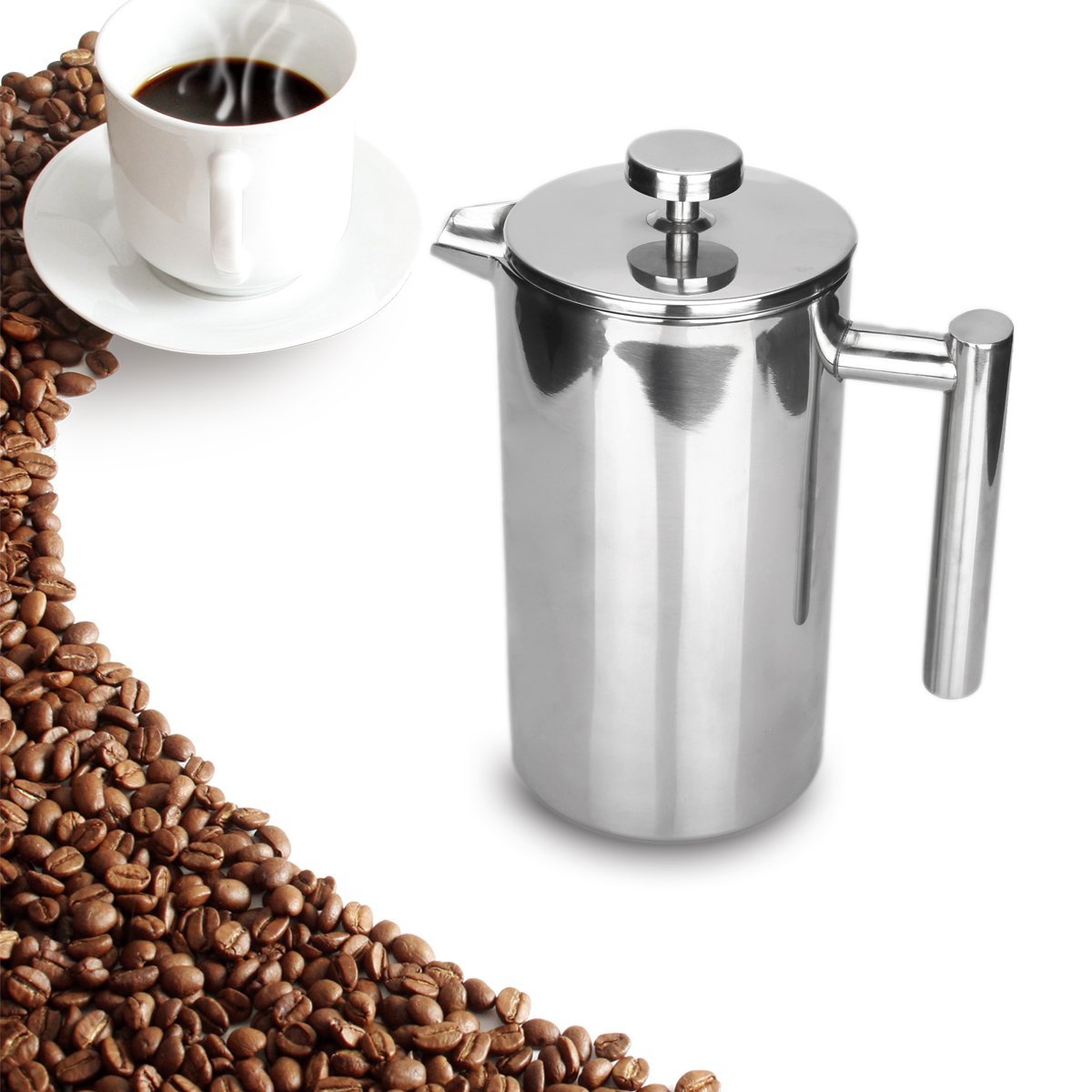 Powilling French Press Coffee Maker Double Wall Stainless Steel