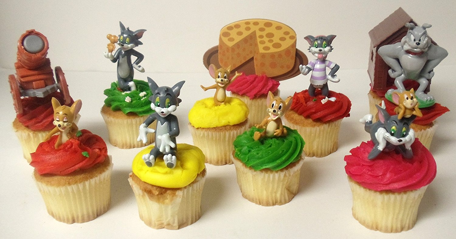 Tom and Jerry 11 Piece Birthday Cupcake Topper Set Featuring Tom, Jerry