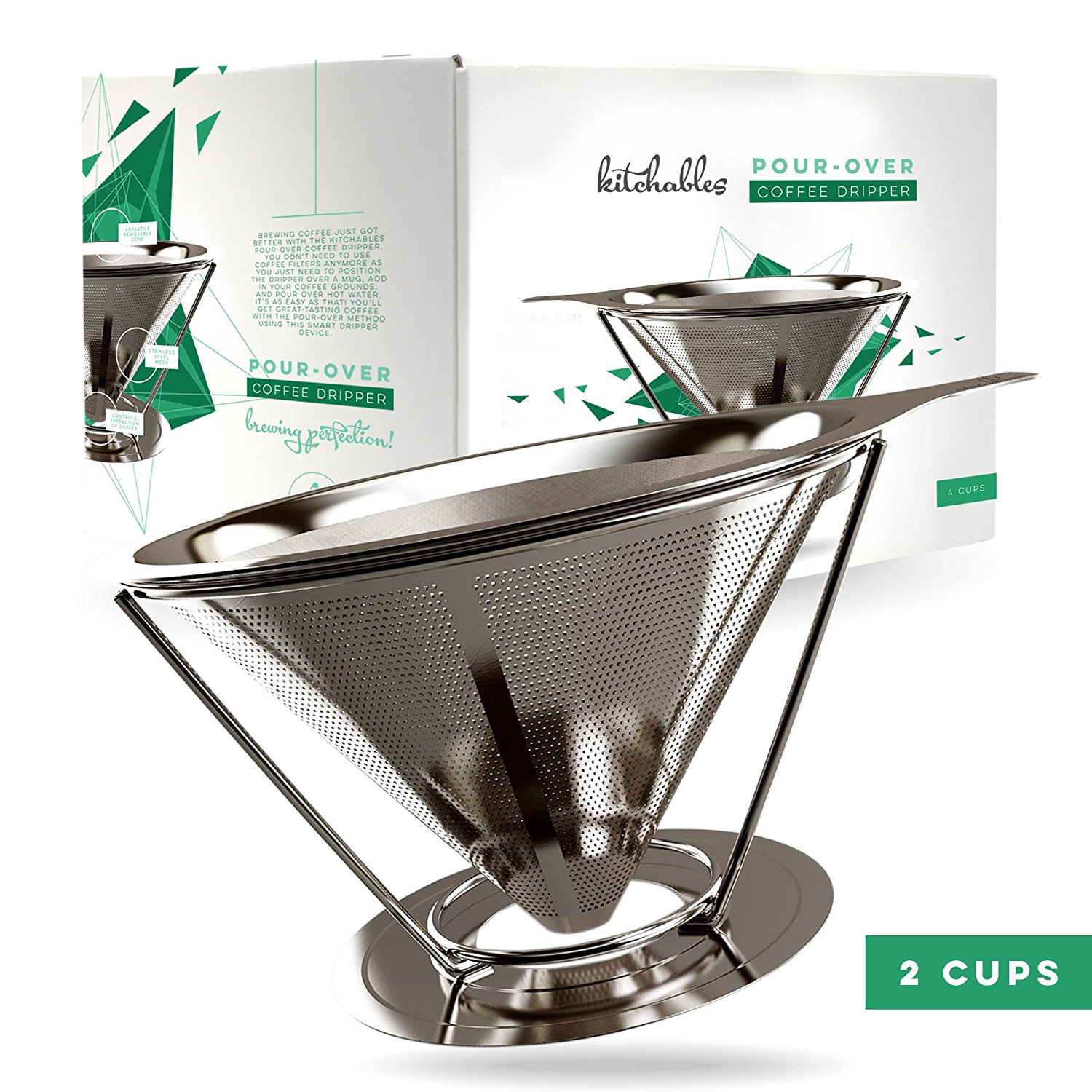 Pour Over Coffee Filter Stainless Steel Drip Cone Dripper with Stand