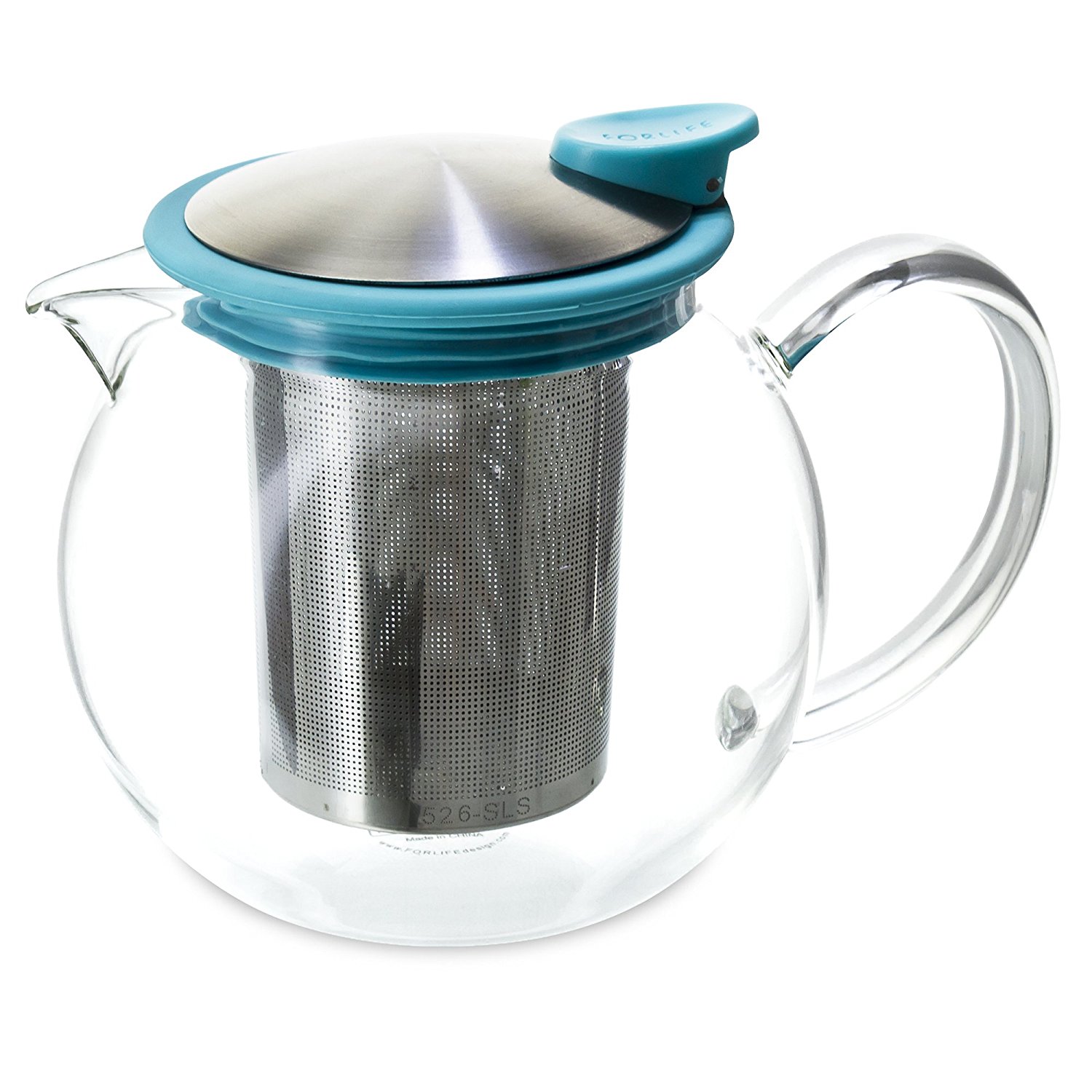 FORLIFE Glass Teapot with Basket Infuser, 25 oz., Turquoise N3 free