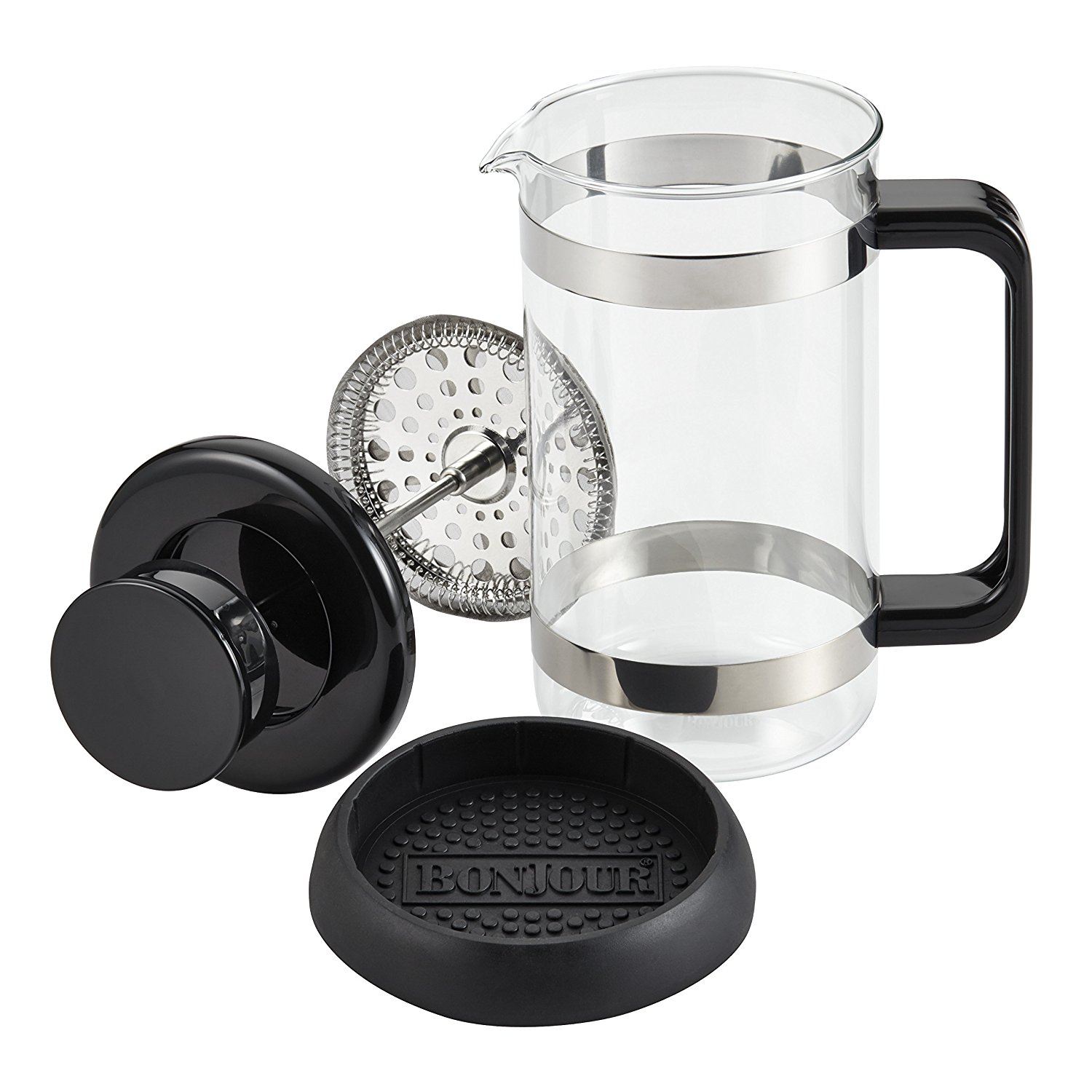 BonJour Coffee Borosilicate Glass French Press with Coaster & Scoop, 12