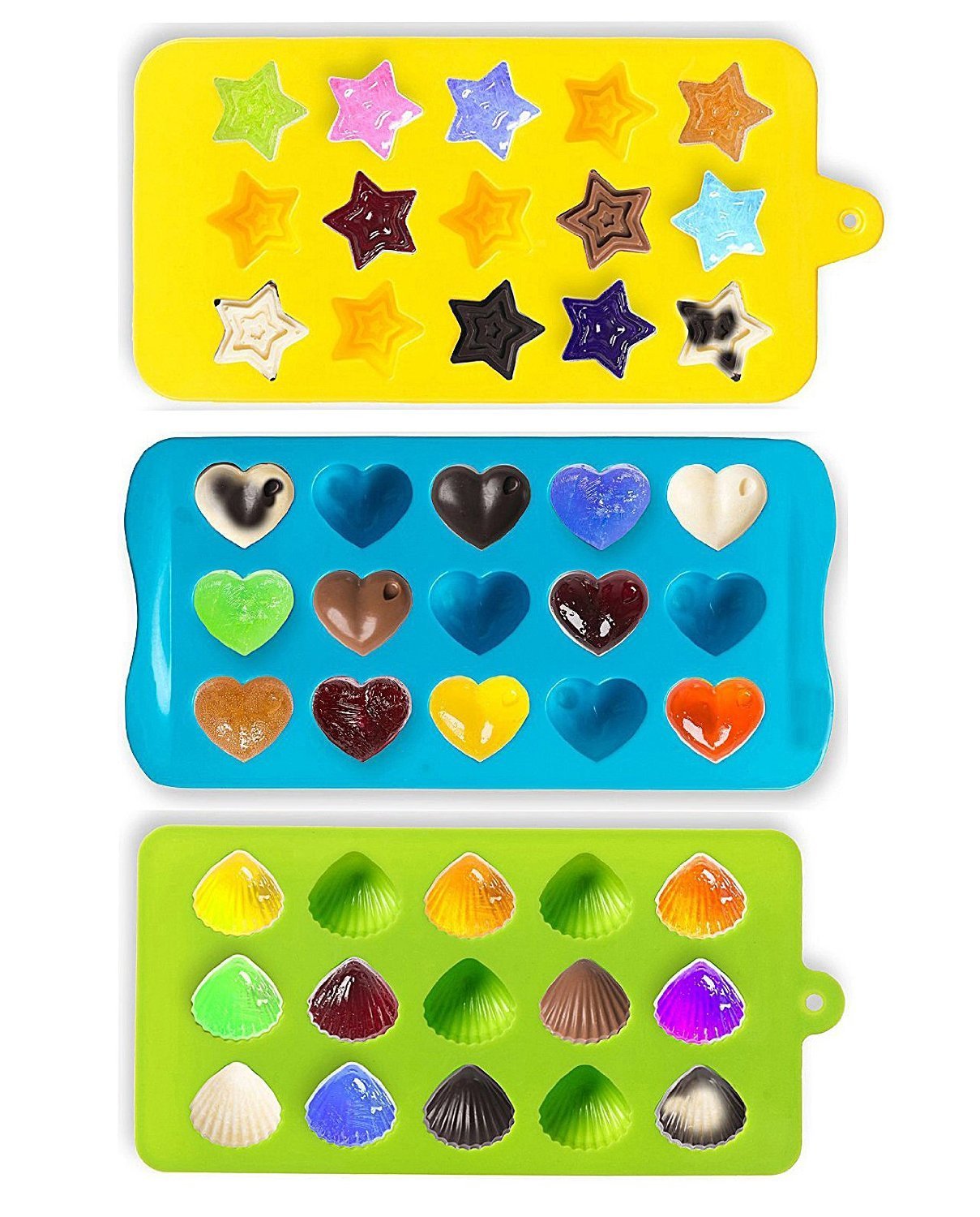 Freshlove Candy Molds & Ice Cube Trays Hearts, Stars & Shells