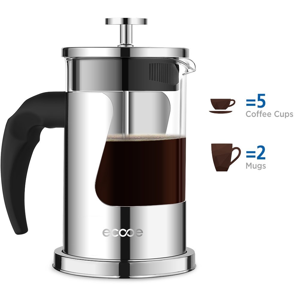 Ecooe Borosilicate Glass Stainless Steel French Press Coffee Maker with