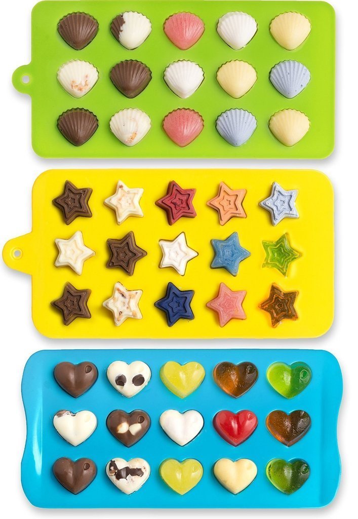 Wocuz Candy Molds & Ice Cube Trays Hearts, Stars & Shells Silicone