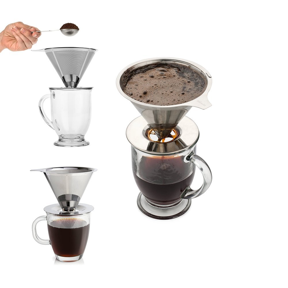 Stainless Steel Coffee Filter with Cup Stand,Reusable Paperless Pour