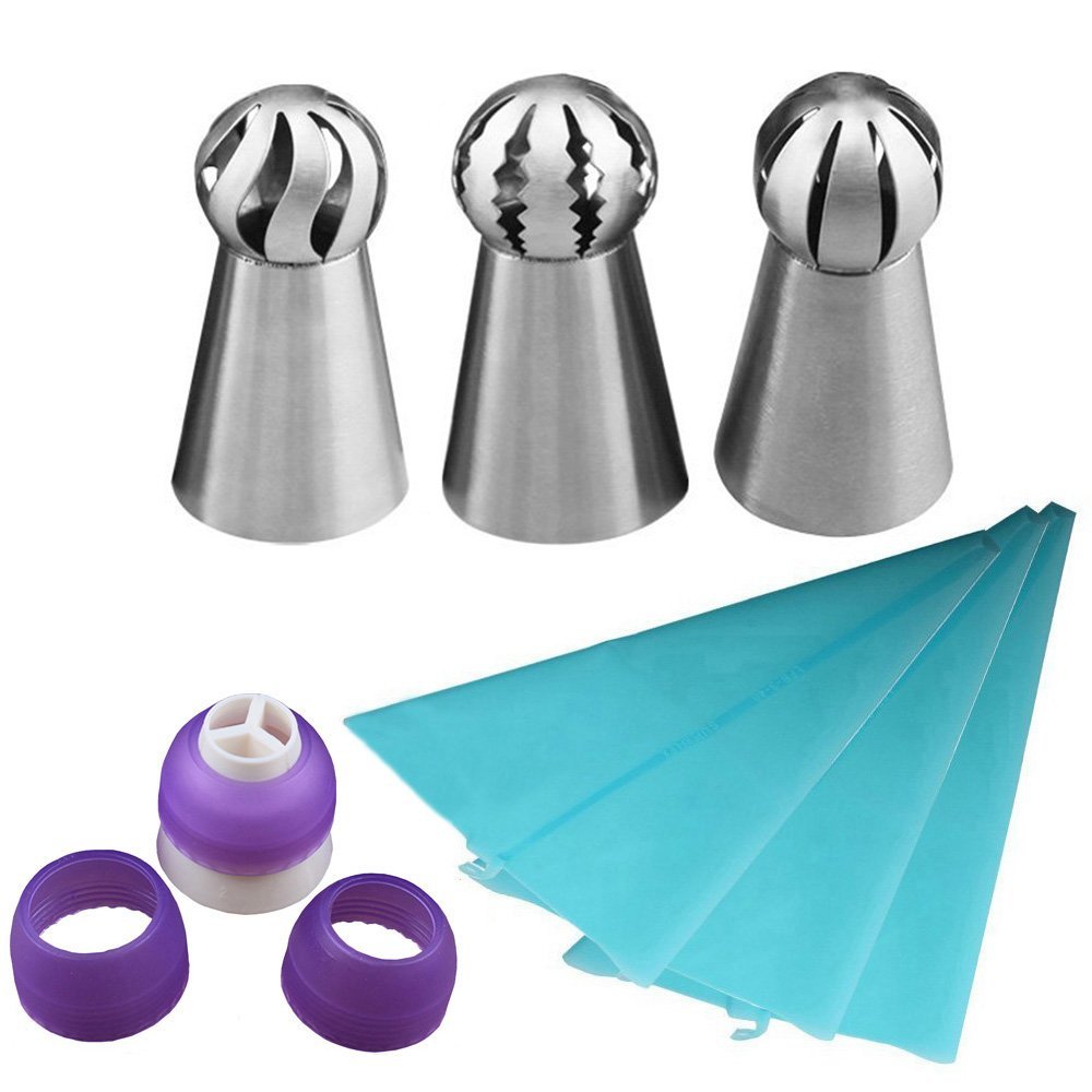 3PCS Icing Piping Tips Nozzles Kit Stainless Steel Sphere Ball