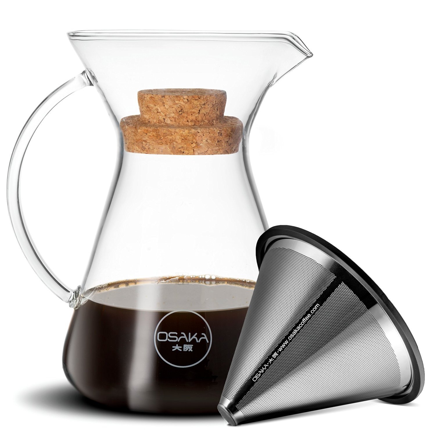 Osaka Pour Over Coffee Brewer Beautiful Glass Carafe with Stainless